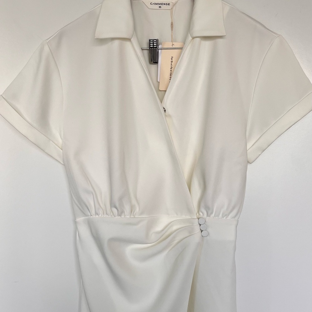 White Collared Wrap Dress - Picture 3 of 6